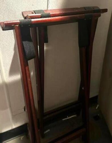 (2) WOODEN TRAY STANDS.
