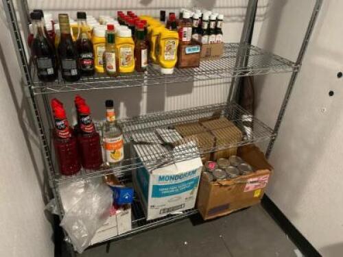 CONTENTS OF SHELF - ASSORTED FOOD PRODUCT AND SMALL WARES.
