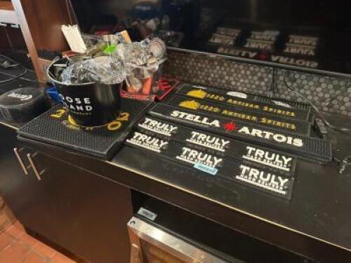 (1) LOT OF ASSORTED BAR SUPPLIES AND MATS,.