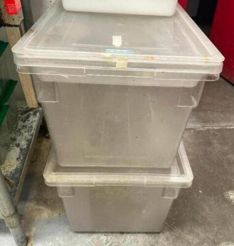 (2) 13 GALLON PLASTIC CONTAINERS W/ LIDS