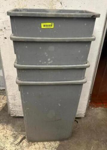 (4) 20 GALLON BAR SIDE TRASH CANS ( GREY )