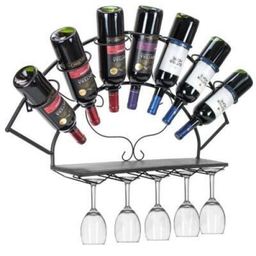 Navasota 7 Bottle Wall Mounted Wine Bottle and Glass Rack