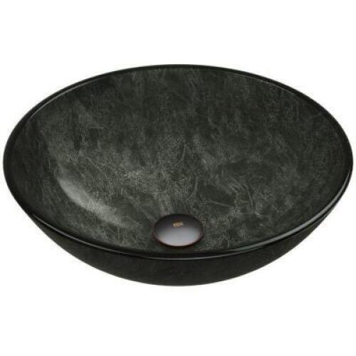 Gray Onyx Round Solid Tempered Glass Bathroom Vessel Sink AND FAUCET