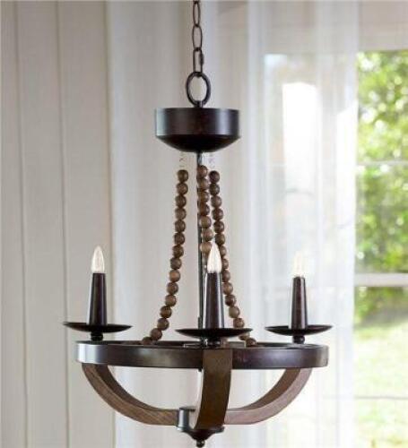 Wireless Wooden 3-Arm Chandelier