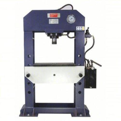 DESCRIPTION: (1) HYDRAULIC PRESS BRAND/MODEL: DAYTON/467L12 INFORMATION: 75 TON FRAME CAPACITY, 26" STROKE, 75 TONS, SIZE: 30" X 60" X 87" RETAIL$: $1