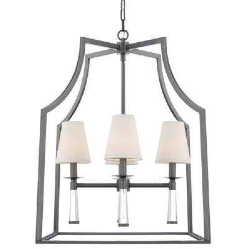 DESCRIPTION: INDIMAR 4-LIGHT SHADED GEOMETRIC CHANDELIER BRAND/MODEL: CRYSTORAMA 5394927 RETAIL$: $419.99 QTY: 1