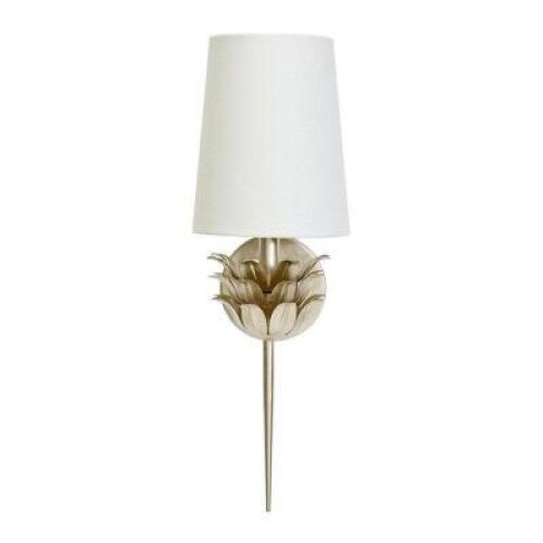 DESCRIPTION: DELILAH SILVER LEAF ONE ARM SCONCE WITH 3-LAYER MOTIF BRAND/MODEL: WORLDS AWAY DELILAH S RETAIL$: $347.99 QTY: 1
