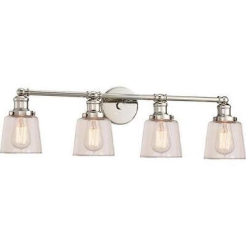 DESCRIPTION: UNION 4-LIGHT NICKEL TRANSITIONAL VANITY LIGHT BRAND/MODEL: QUOIZEL UNI8604PK RETAIL$: $259.99 QTY: 1