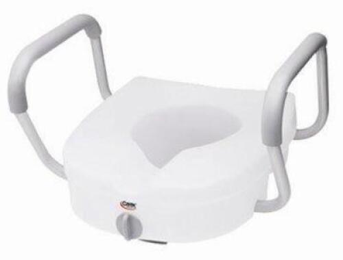 DESCRIPTION: EZ LOCK RAISED TOILET SEAT WITH HANDLES BRAND/MODEL: CAREX B30300 RETAIL$: $72.99 QTY: 1