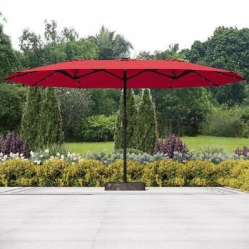 DESCRIPTION: YULIANA LIGHTED RECTANGULAR UMBRELLA WITH SOLAR LIGHTS BRAND/MODEL: PHI VILLA E02GM018-RL SIZE: 15'X9' RETAIL$: $245.99 QTY: 1
