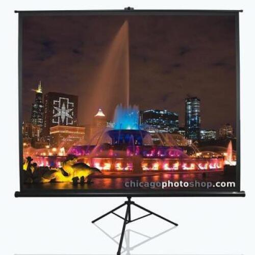 DESCRIPTION: TRIPOD SERIES WHITE PORTABLE PROJECTION SCREEN SIZE: 84"X84" RETAIL$: $147.00 QTY: 1