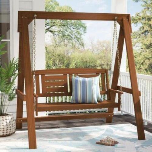 DESCRIPTION: ARIANNA HARDWOOD HANGING PORCH SWING WITH STAND BRAND/MODEL: FURRINO SIZE: 65"X65.5"X47.3" RETAIL$: $195.99 QTY: 1