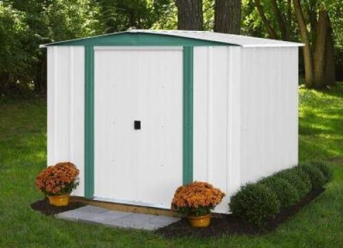 DESCRIPTION: HAMLET STEEL STORAGE SHED SIZE: 8'X6' RETAIL$: $399.99 QTY: 1