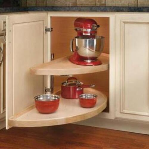 DESCRIPTION: 35" LAZY SUSAN HALF-MOON WOODEN 2-SHELF SIZE: 18"X35" RETAIL$: $304.00 QTY: 1