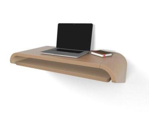 DESCRIPTION: MINIMAL FLOATING DESK WITH CURVED END SIZE: 10"X51"X16" RETAIL$: $749.00 QTY: 1