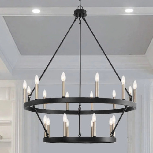 DESCRIPTION: 20-LIGHT CANDLE STYLE WAGON WHEEL CHANDELIER BRAND/MODEL: VANITY ART 10588BKBD RETAIL$: $682.35 QTY: 1