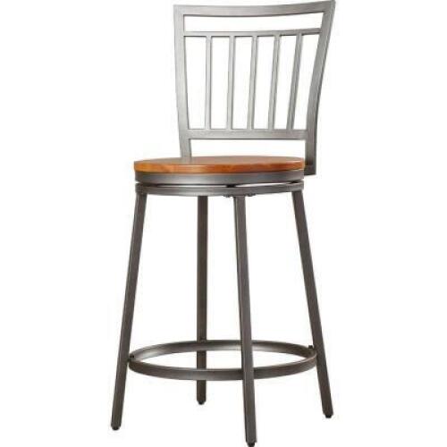 DESCRIPTION: EBERHARDT SWIVEL SOLID WOOD COUNTER STOOL BRAND/MODEL: AMERICAN WOODCRAFTERS RETAIL$: $159.99 QTY: 1