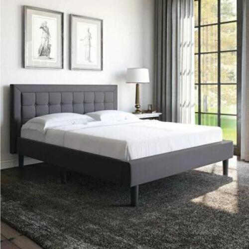 DESCRIPTION: PINHEIRO TUFTED UPHOLSTERED LOW PROFILE PLATFORM BED SIZE: FULL RETAIL$: $343.99 QTY: 1