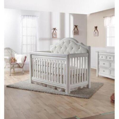 DESCRIPTION: MANERVIA 5-IN-1 CONVERTIBLE UPHOLSTERED CRIB RETAIL$: $659.99 QTY: 1