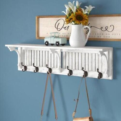 DESCRIPTION: VASSILIEVA SHELF WALL MOUNTED COAT RACK SIZE: 10"X36"X8" RETAIL$: $114.99 QTY: 1