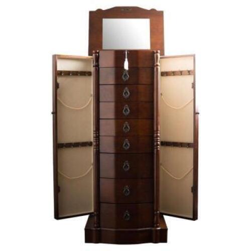 DESCRIPTION: KENNEL JEWELRY ARMOIRE WITH MIRROR SIZE: 39.75"X17.25"X11.75" RETAIL$: $344.95 QTY: 1