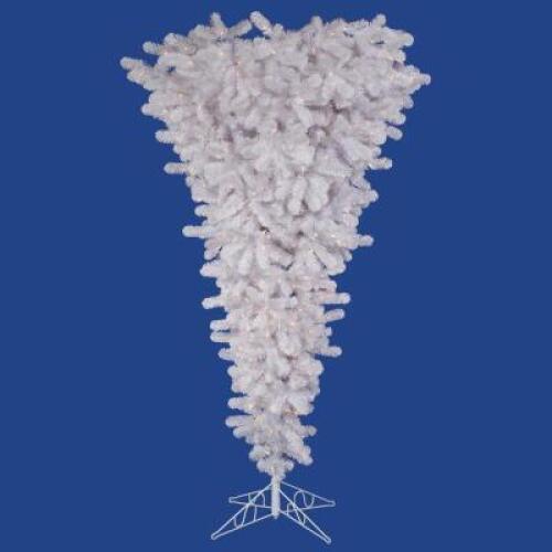 DESCRIPTION: 7.5' WHITE ARTIFICIAL CHRISTMAS TREE WITH LIGHTS ON STAND BRAND/MODEL: UPSIDE DOWN RETAIL$: $300.00 QTY: 1