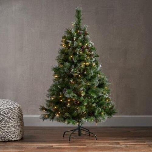 DESCRIPTION: 4.5' GREEN SPRUCE ARTIFICIAL CHRISTMAS TREE WITH LIGHTS RETAIL$: $76.99 QTY: 1