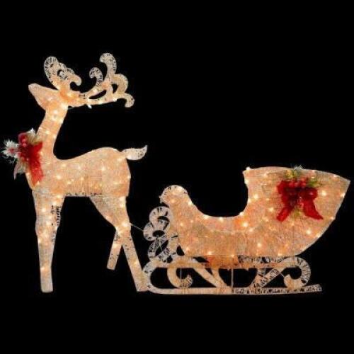 DESCRIPTION: REINDEER PULLING SLEIGHT LIGHTED DISPLAY RETAIL$: $142.99 QTY: 1