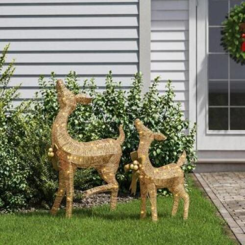 DESCRIPTION: FAWN AND DOE DECORATION FIGURINE LIGHTED DISPLAY RETAIL$: $79.99 QTY: 1