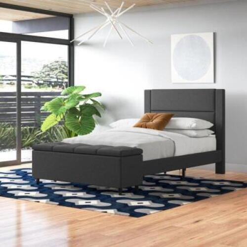 DESCRIPTION: SCHREFFLER UPHOLSTERED STORAGE PLATFORM BED SIZE: FULL RETAIL$: $539.99 QTY: 1