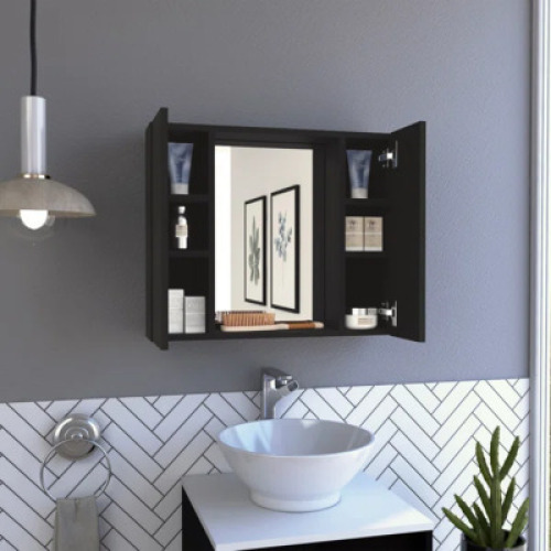 DESCRIPTION: BLACK WENGE AZILE SURFACE MOUNT FRAMELESS MEDICINE CABINET BRAND/MODEL: WADE LOGAN SIZE: 24"X19.5" RETAIL$: $87.99 QTY: 1
