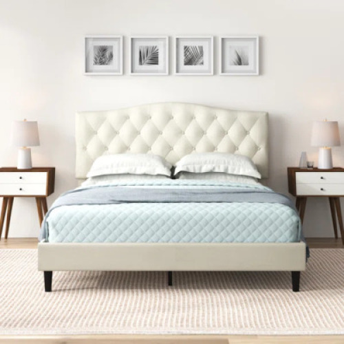 DESCRIPTION: ADAL TUFTED UPHOLSTERED LOW PROFILE PLATFORM BED BRAND/MODEL: ANDOVER MILLS SIZE: QUEEN RETAIL$: $242.99 QTY: 1