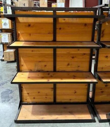 DESCRIPTION: (3) DOUBLE SIDED WOODEN/METAL SHELVING UNITS QTY: 3