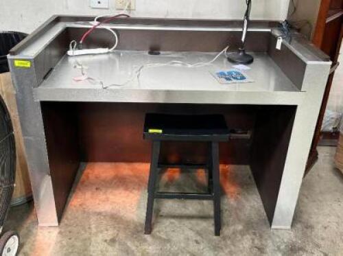 DESCRIPTION: STAINLESS LOOK DESK INFORMATION: CONTENTS NOT INCLUDED SIZE: 57"X28"X40" QTY: 1