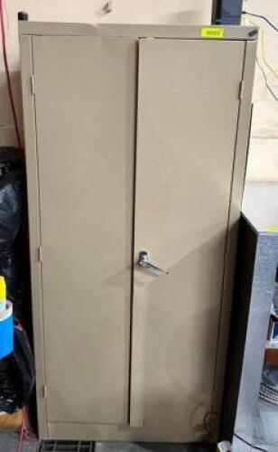 DESCRIPTION: 2-DOOR METAL CABINET INFORMATION: CONTENTS NOT INCLUDED SIZE: 30"X15"X65.5" QTY: 1