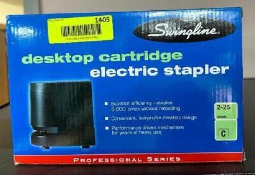 DESCRIPTION: DESKTOP CARTRIDGE ELECTRIC STAPLER BRAND/MODEL: SWINGLINE QTY: 1