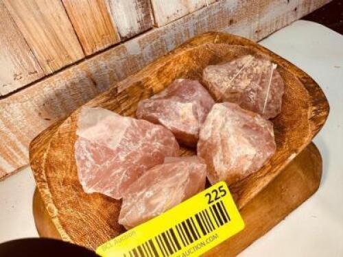 (5) ROSE QUARTZ IN WOODEN BOWL