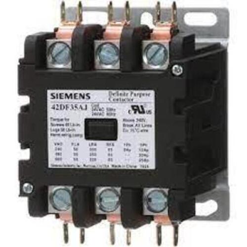 DESCRIPTION: (4) DEFINITE PURPOSE CONTACTORBRAND/MODEL: SIEMENS #42DF35AJSIZE: 30 FLA, 63 RES, 24 VAC, 50 HZRETAIL$: $343.80 EAQTY: 4