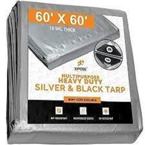DESCRIPTION: (1) HEAVY DUTY TARP BRAND/MODEL: XPOSE SAFETY INFORMATION: GRAY/SILVER/BLACK SIZE: 60' X 60' RETAIL$: $314.99 EA QTY: 1