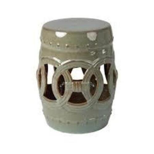 DESCRIPTION: (1) CERAMIC GARDEN STOOL BRAND/MODEL: WELL TRAVELED LIVING #63614 INFORMATION: JADE RETAIL$: $129.00 EA QTY: 1