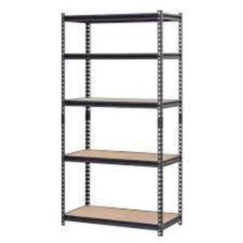 DESCRIPTION: (1) 5-TIER STANDING SHELVING UNIT BRAND/MODEL: MUSCLE RACK #UR602472PB5P-BLK INFORMATION: BLACK SIZE: 60"W 72"H 24"D RETAIL$: $163.70 EA