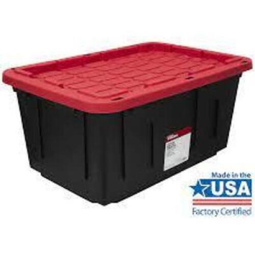 DESCRIPTION: (3) HEAVY DUTY STORAGE TOTE BRAND/MODEL: HYPER TOUGH INFORMATION: RED AND BLACK SIZE: 27 GALLON RETAIL$: $14.98 EA QTY: 3