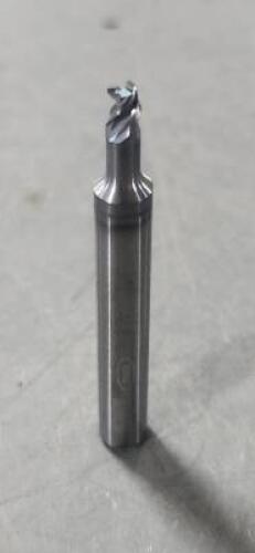 DESCRIPTION: (4) CARBIDE CORNER CHAMFER CORNER RADIUS END MILLS BRAND/MODEL: FRAISA WCT00749 SIZE: 1/8 DIA 1/4" LOC 0.07" RAD RETAIL$: $24.40 QTY: 4