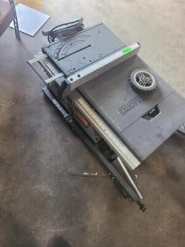 DESCRIPTION: (1) TABLE SAWBRAND/MODEL: CRAFTSMEN/315.218061INFORMATION: LOCATED AT SHAPIRO METAL SUPPLY, WHEEL IS MISSING FROM ITEM&nbsp; BUT INCLUDED, SEE INSPECTIONQTY: 1