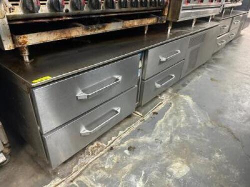 DESCRIPTION: RANDELL 8' FOUR DRAWER REFRIGERATED CHEFS BASE. BRAND / MODEL: RANDELL ADDITIONAL INFORMATION 115 VOLT, 1 PHASE. SIZE 8' LOCATION: KITCHE
