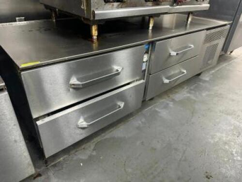 DESCRIPTION: RANDELL 78" FOUR DRAWER REFRIGERATED CHEFS BASE. BRAND / MODEL: RANDELL ADDITIONAL INFORMATION 115 VOLT, 1 PHASE. SIZE 78" LOCATION: KITC