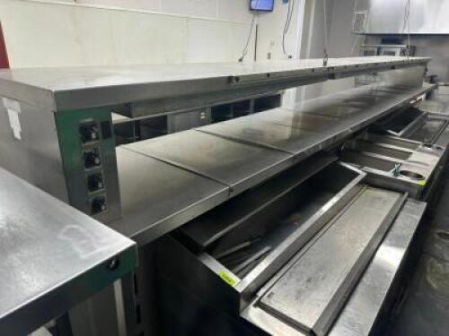 DESCRIPTION: 20' X 29" CHEFS LINE PASS THROUGH TOP RAIL W/ HEAT LAMP WARMERS SIZE 20' LOCATION: KITCHEN QTY: 1