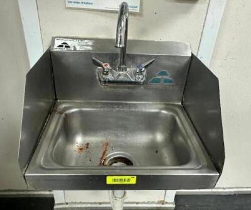 DESCRIPTION: WALL MOUNTED STAINLESS HAND SINK ADDITIONAL INFORMATION W/ TOWEL AND SOAP DISPENSER. LOCATION: KITCHEN QTY: 1