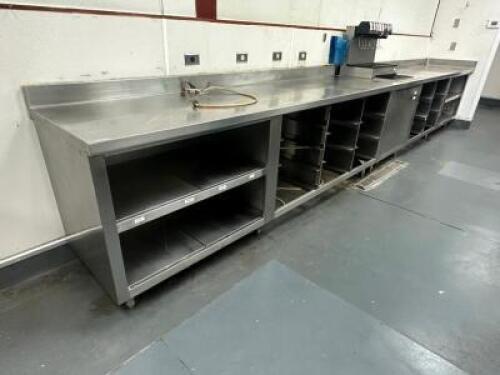 DESCRIPTION: 18.5' STAINLESS BEVERAGE LINE COUNTER W/ FOUNTAIN SODA MACHINE. ADDITIONAL INFORMATION IN (2) SECTIONS LOCATION: KITCHEN QTY: 1