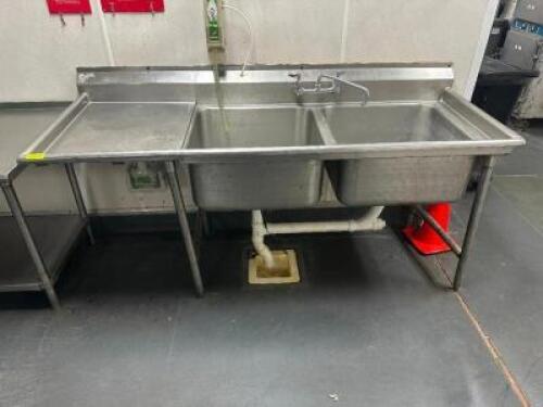 DESCRIPTION: 78" TWO WELL STAINLESS PREP SINK W/ LEFT SIDE DRAIN BOARD. SIZE 78" LOCATION: KITCHEN QTY: 1